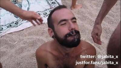 Bukkake on the beach with 5 dicks all gay porn video