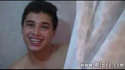 Computer nerd drains his gay mate in the bathroom all gay porn video