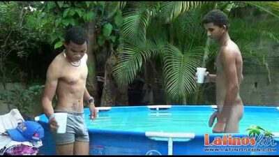 Spicy twink boys cool off in the pool after sex all gay porn video