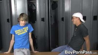 Twinks hook up in locker room and do oral with rough banging all gay porn video