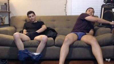 Couple guys are down to try jerking off together all gay porn video