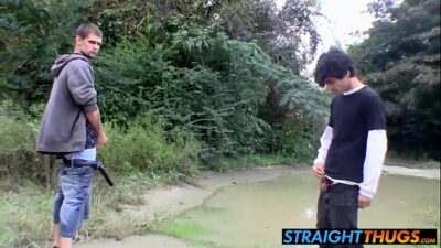 Horny thugs Devin and Nolan stroke their meats outdoors all gay porn video