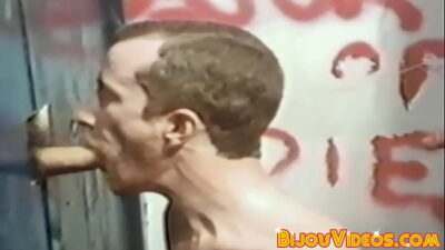 Retro glory hole cock sucking activities with muscular gays all gay porn video