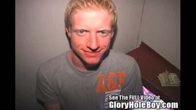 Skinny blonde twink Aaron sucking off strangers at the glory hole all gay porn video