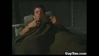 Hung army dude massaging his feet and cumming on himself all gay porn video