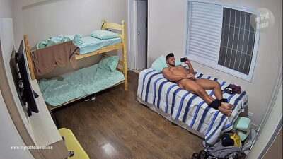 Latino guy caught on spy camera while jerking off in frat house Real! all gay porn video