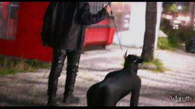 Master takes his for a walk in the city. Afterwards in his cage the sucks cock and is fucked good by his owner. P1 all gay porn video