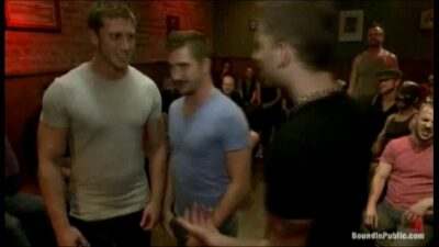 Ripped boy taken down and gang banged by horny bar patrons all gay porn video