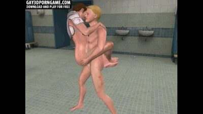 Two horny 3D cartoon jocks going at it in the locker room all gay porn video