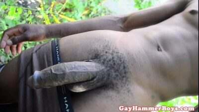 Ebony amateur twink jerking off outdoors all gay porn video