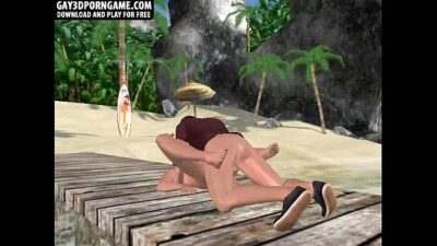 Horny 3D cartoon hunk getting fucked on the beach all gay porn video