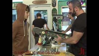 Horny crowd fuck stud in skate shop all gay porn video