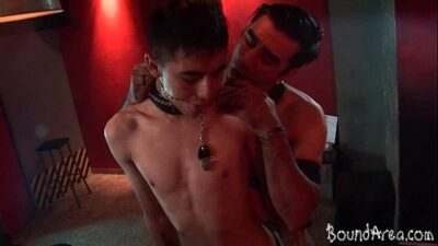 Kept on a leash twink sub gets fucked ass-to-mouth all gay porn video