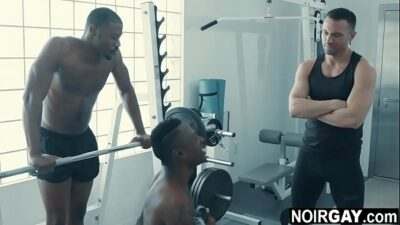 Two black gays fuck white guy in the gym –  gay threesome sex all gay porn video