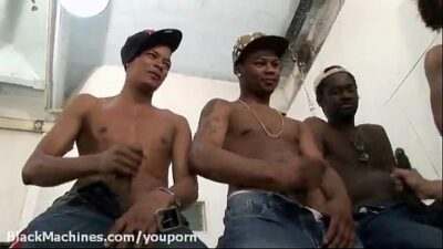 5 Black Big Cocks against 1 white tight hole all gay porn video