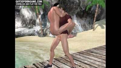 Horny 3D cartoon hunk getting fucked on the beach all gay porn video