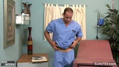 Horny gay doctor Girth Brooks masturbating in office all gay porn video