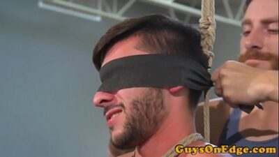 Suspended bdsm sub jerked and spanked fourway all gay porn video