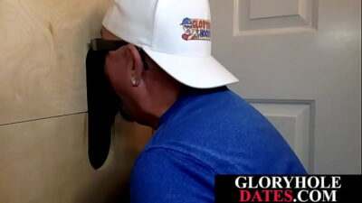 Gloryhole DILF deepthroating and wanking black dick all gay porn video