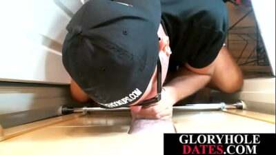 Gloryhole DILF sucking hard dick in POV all gay porn video