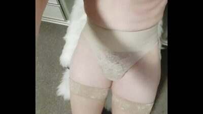 Twink wears grandma’s lingerie panties and thigh high nylons all gay porn video