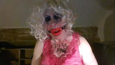 Gagged, Piss Soaked Fag, Sarah Millward, wanks clitty, inserts big, black, cock into her fanny, also known as her arsehole! BDSM humiliation. all gay porn video