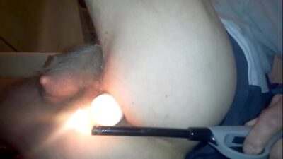 Lit candle (and pubes) in gaping hole all gay porn video