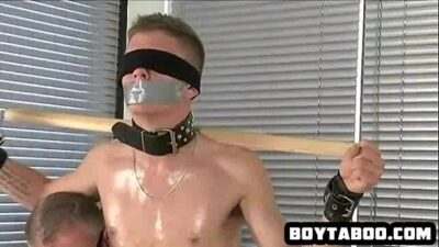 Restrained and blindfolded hunk getting tugged all gay porn video