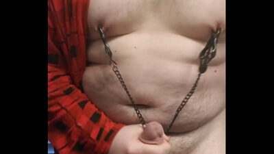 Fat boy rubbing cock any playing with nipple clamps all gay porn video