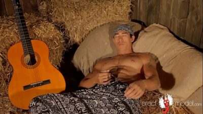 Gay asian muscle guitarist plays with cock on the hay all gay porn video