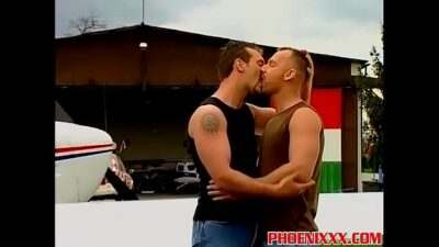 Airplane hanger horny gay hunks wild foursome orgy all gay porn video
