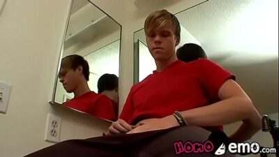 Horny blond twink Colby Bonds jerking his big cock for jizz