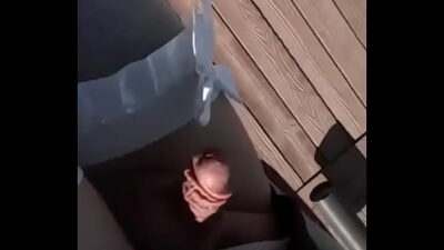 Sissy in public wearing lingerie with tiny penis exposed