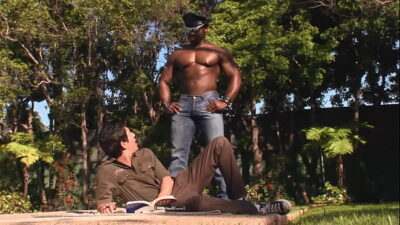 Buff black stud gets head and buries his cock deep inside guys tight ass all gay porn video