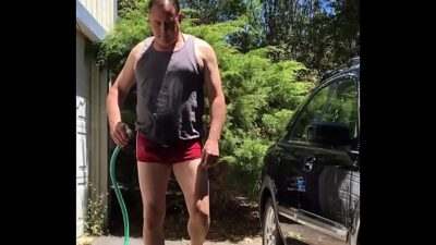Dad/Mature washes car/plays with big cock in bikini-aka “ Adam longrod all gay porn video