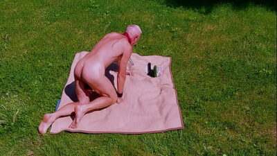 naked gay pig slave exposed penis cage outdoor party cucumber fuck, bottle fits too, cunt stretched BDSM all gay porn video