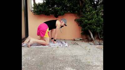 Naked gay slave pig exposed outdoor on the terrasse striptease, jerk off, behave like a dog all gay porn video