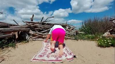 Naked gay slave pig exposed penis cage outdoor Striptease at the public beach BDSM, CBT all gay porn video