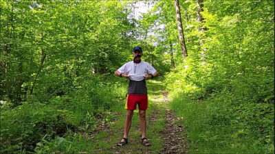 naked slave pig exposed in penis cage, outdoor strip in public woods, hiking, masturbate cumshot, BDSM all gay porn video