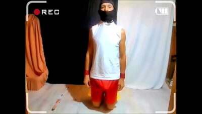 naked pathetic slave exposed appear in clothes, striptease, punish himself glans, balls, ass, BDSM CBT all gay porn video