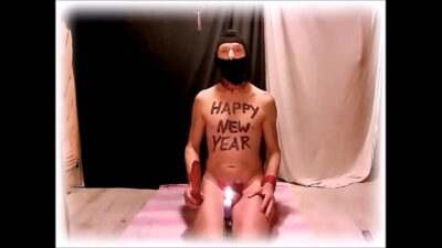 naked pathetic slave wish HAPPY NEW YEAR sparkler in urethra, BDSM CBT all gay porn video