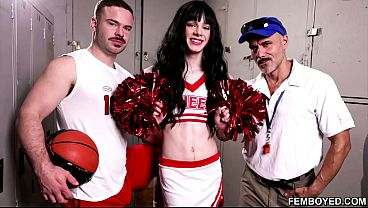 Femboy cheerleader Texas Twink tag teamed in locker room by basket ball player Marcus McNei and coach Manuel Skye all gay porn video