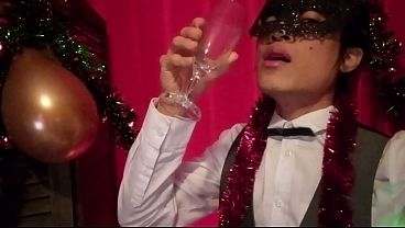 Happy New Year! The cute French-Asian twink Jon Arteen jerks off, ejaculates into a glass, and drinks his own semen all gay porn video