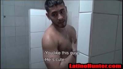 Sucking off a straight Latin Cock in the gym shower- LatinoHunter.com all gay porn video