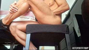 HOTSPORTFITBOY Big Cock Striptease: Sexy Pajama Undress to Chair Jerk Off Cumshot all gay porn video