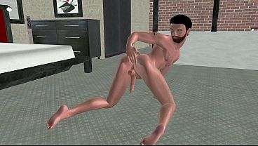 3D Gay Porn: Solo Muscle Stud Fingers Tight Ass, Shakes Throbbing Cock & Eats Hot Cum all gay porn video