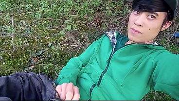 Jon Arteen gay twink’s soft strokes risky outdoor, uncut foreskin small penis, caught or not all gay porn video